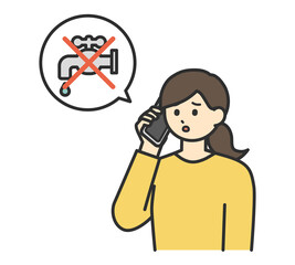 水道が止まったことについて相談する女性のイラスト素材