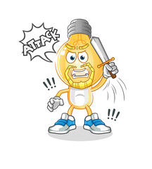 light bulb head cartoon knights attack with sword. cartoon vector