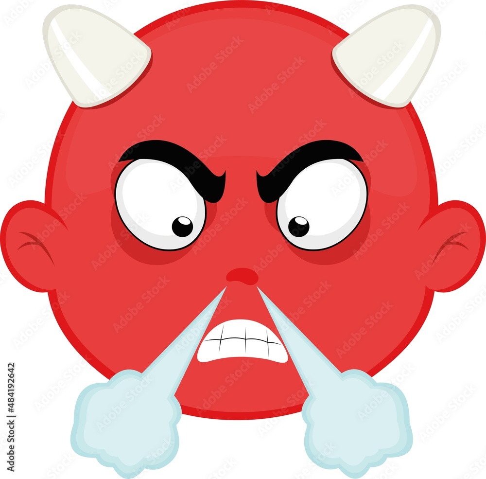 Poster vector illustration of the face of a little devil with an angry expression and fuming