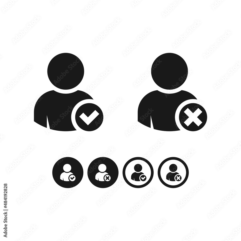 Wall mural user profile sign web icon with check mark and cross mark. vector illustration isolated on white bac
