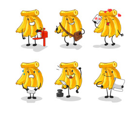 Banana postman set character. cartoon mascot vector