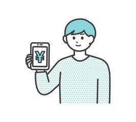 若い男性がスマホ決済をしているイラスト素材