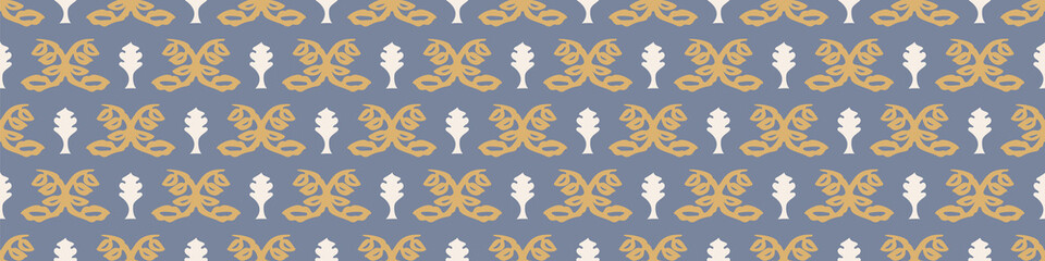 French fleur de lis royal lily seamless border. Farmhouse cottage banner. Lilies lys flower flourish motif rustic damask. © Limolida Studio