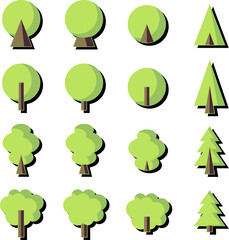 green trees icons with shadows
