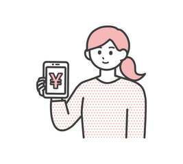 若い女性がスマホ決済をしているイラスト素材