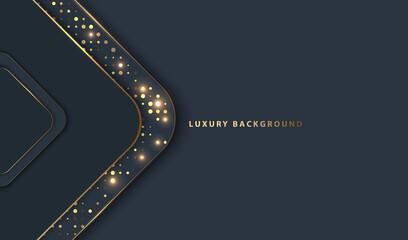 Black luxury geometric vector with glowing gold dots background.