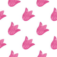 Seamless pattern with hand-drawn watercolor abstract pink flowers on white. Abstract background. Organic, natural, freshness concept for textile, print, etc.