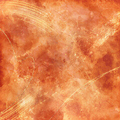 Abstract warm watercolor background with glotter gold. Digital art painting.