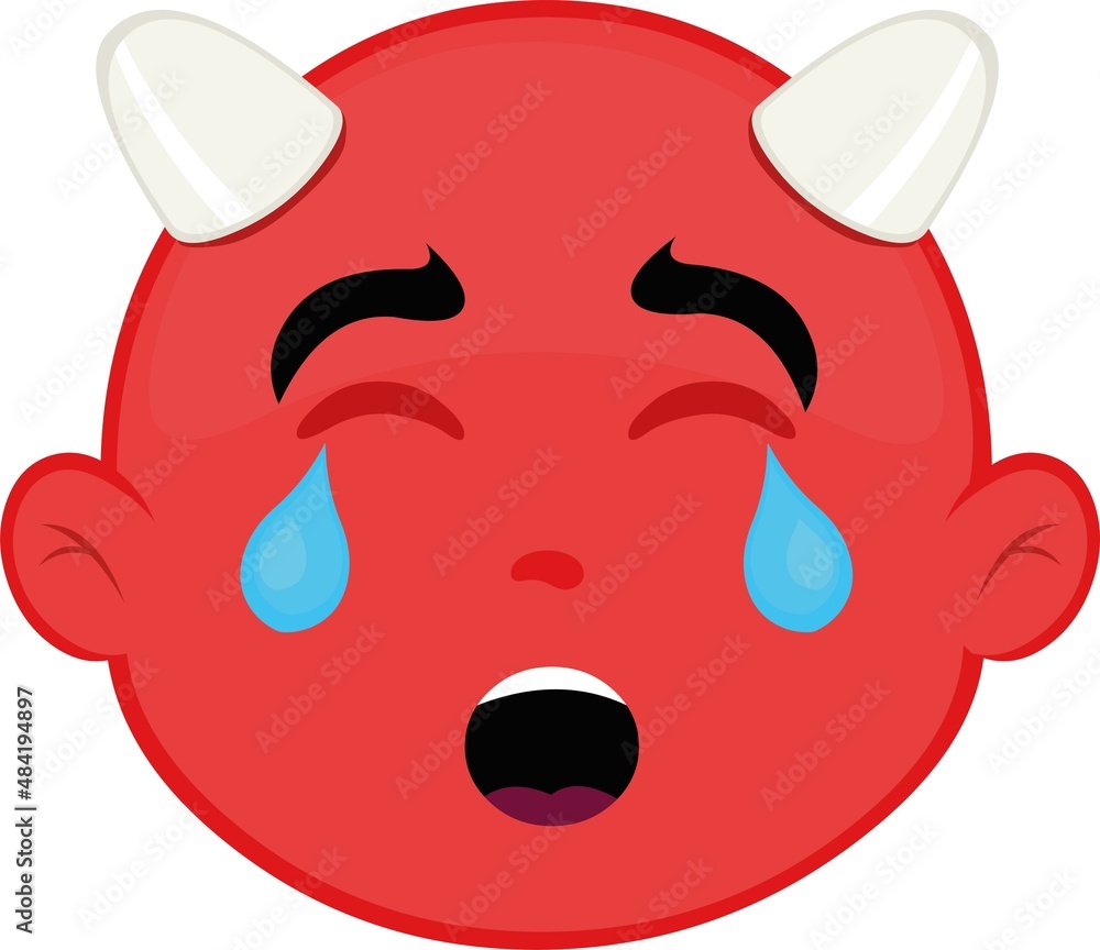 Poster vector illustration of the face of a little devil with a sad expression and tears falling from his e