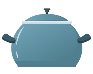 Vector drawing of a pot for cooking soup and second courses. Saucepan in flat style isolated on white background. Kitchen appliances and cooking utensils.