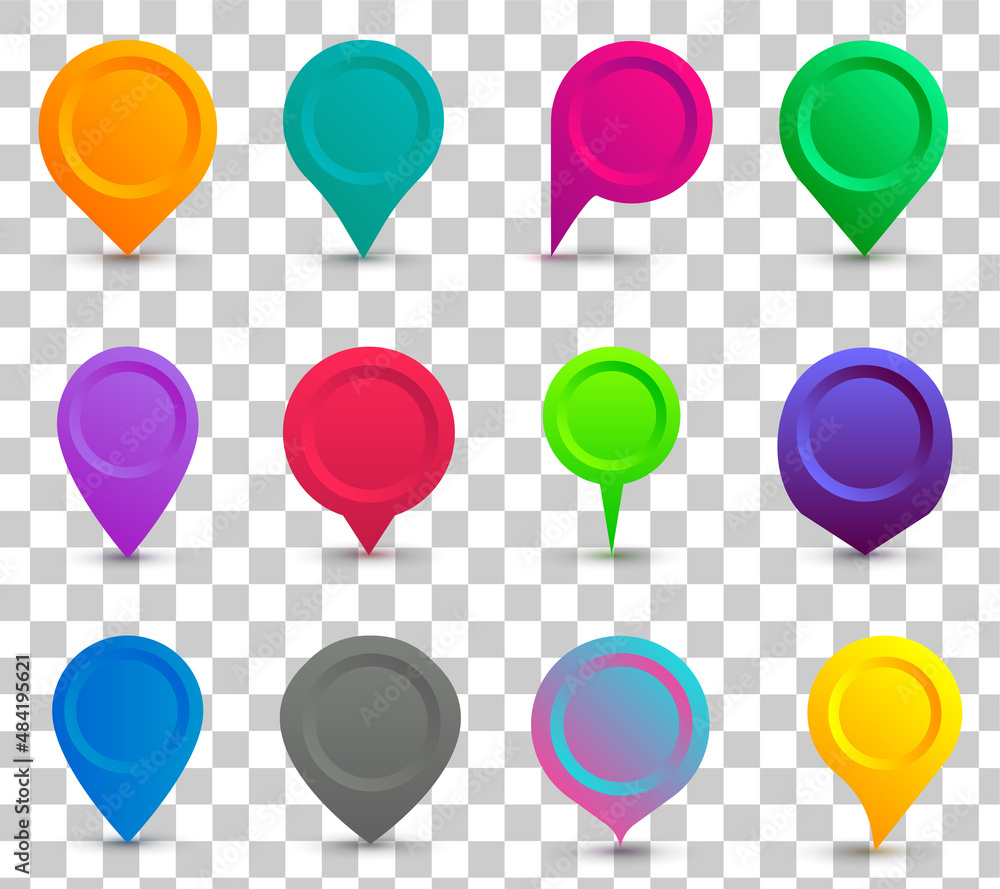 Poster set pin map marker pointer icon collection, gps location flat symbol. vector design