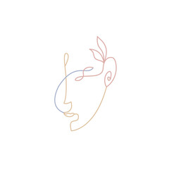 Modern abstract human face or head. Multicolored lines print. Outline vector illustration. 