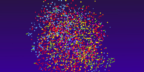 Confetti on isolated dark background. Bright explosion. Colored firework. Geometric texture with colorful glitters. Image for banners, posters and flyers. Greeting cards