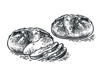 Bread vector hand drawn set illustration. Freshly sliced bread. Gluten food bakery engraved collection.