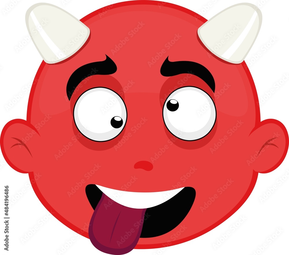 Poster vector illustration of the face of a little devil with a crazy expression and making faces