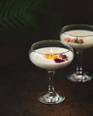 Handmade ecological and vegan soy candle. Aromatherapy concept. Luxurious lifestyle.