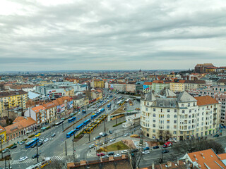 Obraz premium Hungary - Budapest - Szell Kalman square (old name: Moszkva square) and the Varosmajor Park from drone view