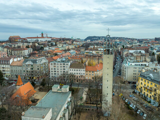 Fototapeta premium Hungary - Budapest - Szell Kalman square (old name: Moszkva square) and the Varosmajor Park from drone view