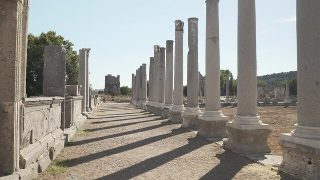 Scenic ruins of the agora in Perge (Perga) at Turkey