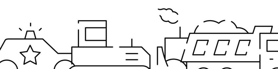 Special transport related horizontal banner or bottom border template background. Flat line vector illustration isolated on white.