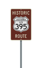 Vector illustration of the Historic California U.S. Route 395 road sign on metallic post - 484197023