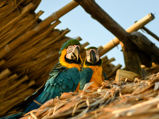 Perroquet ara vert et jaune dans les Caraïbes en colombie © Alexandre