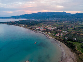 Beautiful panoramic aerial view over  astrakeri harbour in Corfu island Greece 