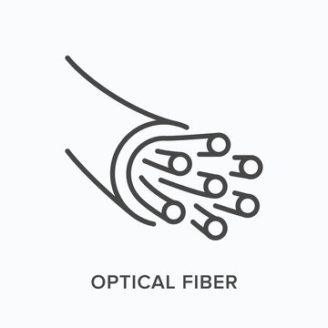 Optical Fiber Flat Line Icon. Vector Outline Illustration Of Internet Cable. Black Thin Linear Pictogram For Broadband Communication Component