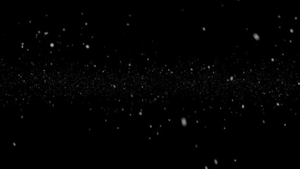 falling snow flakes in black background. Falling real snowflakes on black background. White snow falling down on black background. Falling snowflakes isolated on black background