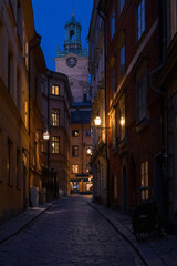 Fototapeta na wymiar street in the old town of stockholm in sweden
