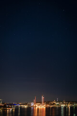 city skyline of stockholm at night