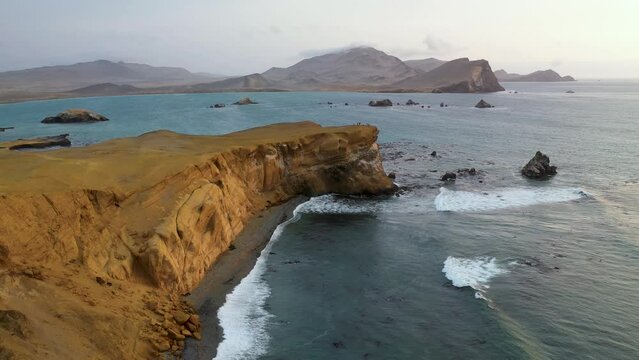 Breathtaking Ocean Cliffs of Paracas Coastline in Peru - Aerial