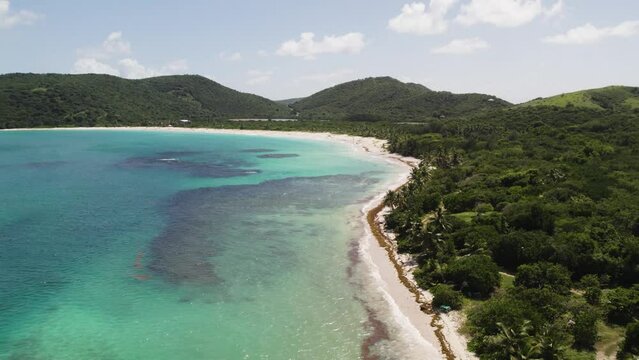 DRONE PUSH IN PUERTO RICO CULEBRA ISLAND BLUE AND GREEN WATER AND TREES BEACH.
4K 60 FPS DJI AIR2S