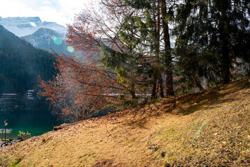 autumn in the Dolomites in Italy aerial views of the Mountains