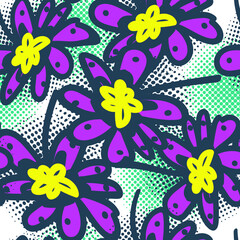 Fototapeta na wymiar Seamless artwork with hand drawn flower patterns