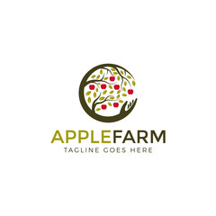 Apple farm logo design, tree apple logo design vector illustration
