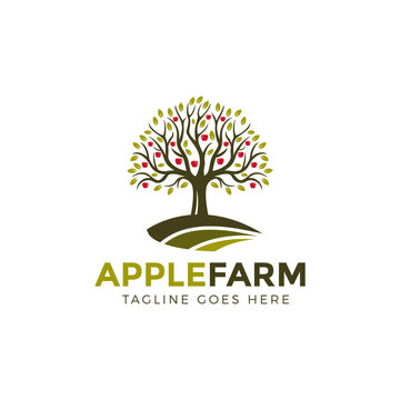 Apple farm logo design, tree apple logo design vector illustration