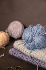 Fototapeta na wymiar Knitting needles with threads. knitting. Balls of thread. knitting needle