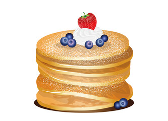 goldbraune leckere Pancakes mit Sahne und Beeren