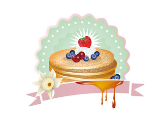 goldbraune leckere Pancakes mit Sahne und Beeren
