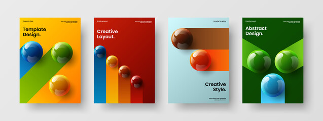 Geometric corporate brochure A4 vector design concept collection. Fresh realistic balls book cover layout composition.