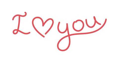 I love you lettering. Simple hand written text with heart icon. Vector illustration.