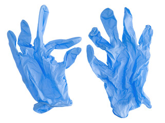 Blue surgical gloves isolated on white background. No hands. - 484202868