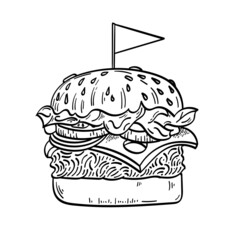 Burger Hand drawn illustration. Vector Doodle sketch.
