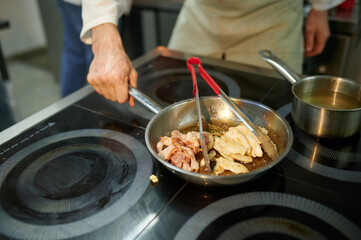 cooking seafood on the stove
