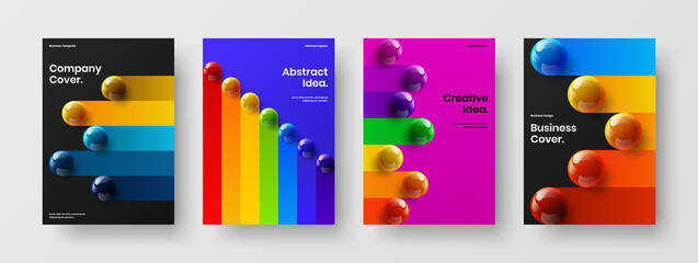 Creative banner design vector template set. Multicolored 3D spheres poster layout composition.