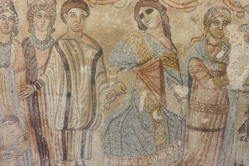 Roman ancient mosaics in Nohales archaeological site. Cuenca, Spain