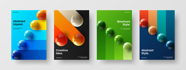 Clean company identity A4 design vector layout set. Abstract realistic balls postcard concept composition.