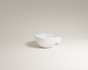 Classical white porcelain ceramic empty cup on white textured surface 3D-rendering
