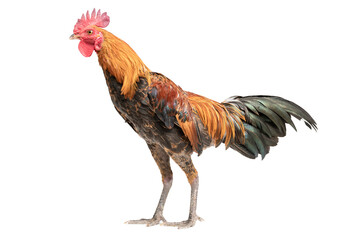 rooster walking isolated on white, studio shot,chicken.